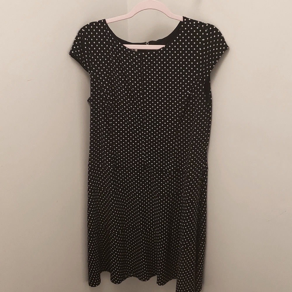 ANNE KLEIN Size 14 polka dot black with white polka dot dress